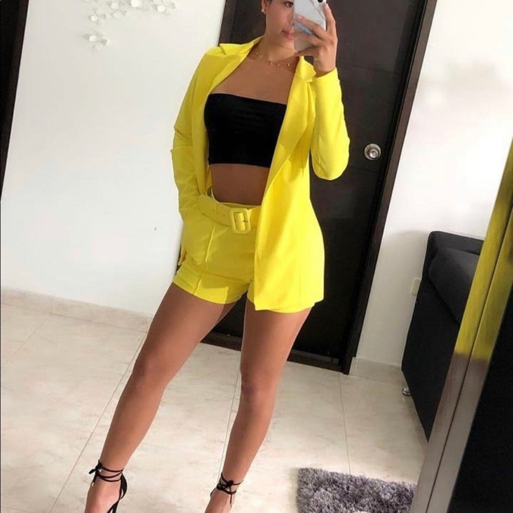 Yellow short blazer set
